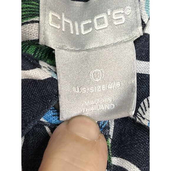 chicos No Iron 100% linen botanical Sketch art print button blouse s 4 0 top - Picture 5 of 8